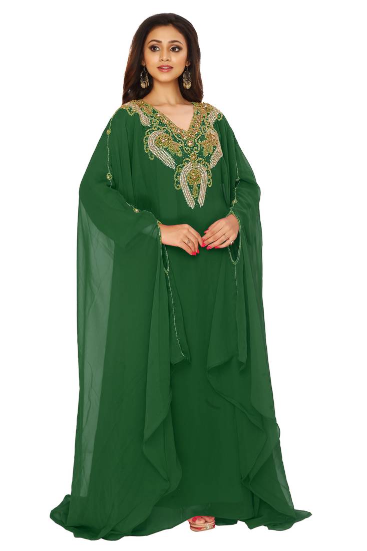 Dark Green Embroidered Farasha