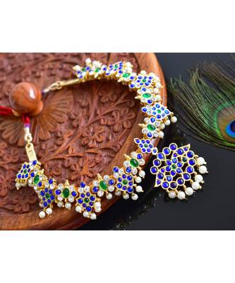 Beautiful Gold Tone Semi Precious Blue-green Pearl Designer Necklace 1