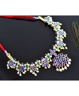 Beautiful Gold Tone Semi Precious Blue-green Pearl Designer Necklace 2