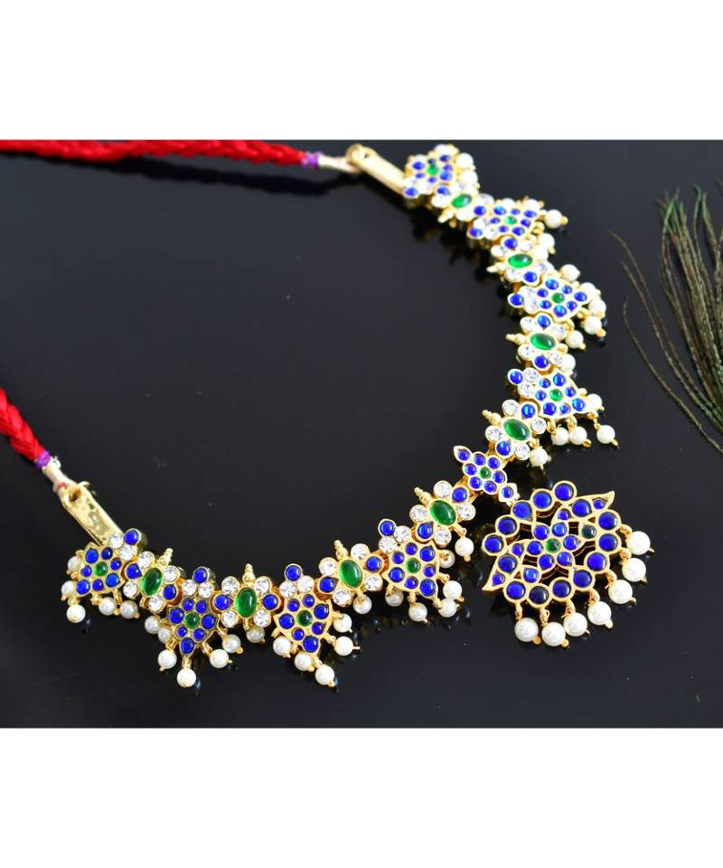 Beautiful Gold Tone Semi Precious Blue-green Pearl Designer Necklace