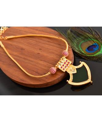 Beautiful Gold Tone Kerala Style Pink-green Palakka Designer Necklace _DJ33290 1