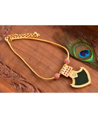 Beautiful Gold Tone Kerala Style Pink-green Palakka Designer Necklace _DJ33290 2