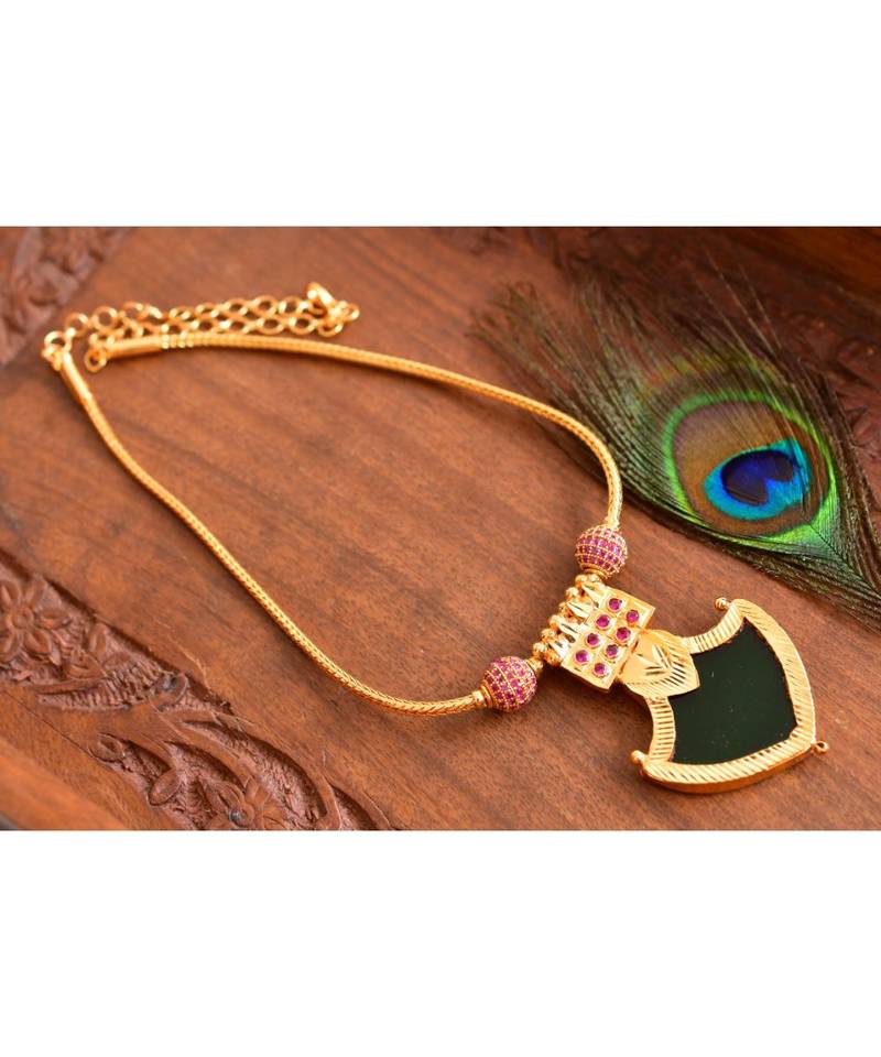 Beautiful Gold Tone Kerala Style Pink-green Palakka Designer Necklace _DJ33290