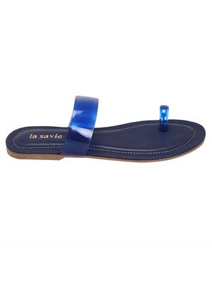 La Savie Navy Blue Colour One Toe Fashion Flats For Women 2