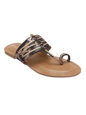 La Savie Rose Gold  And Black Women Kolhapuri Flats 1
