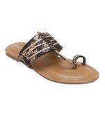 La Savie Rose Gold  And Black Women Kolhapuri Flats