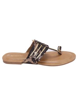 La Savie Rose Gold  And Black Women Kolhapuri Flats 2