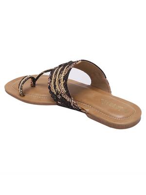 La Savie Rose Gold  And Black Women Kolhapuri Flats 4