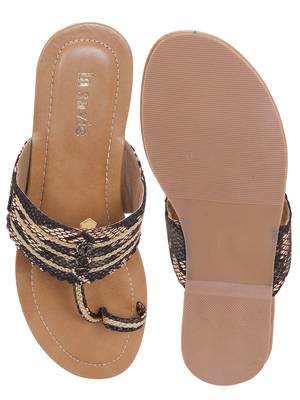 La Savie Rose Gold  And Black Women Kolhapuri Flats 5