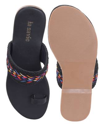 La Savie Black One Toe Flats For Women 1