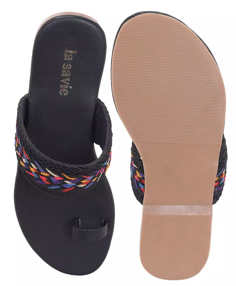 LA SAVIE BLACK ONE TOE FLATS FOR WOMEN
