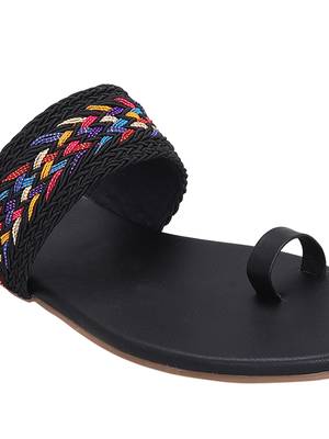 La Savie Black One Toe Flats For Women 2