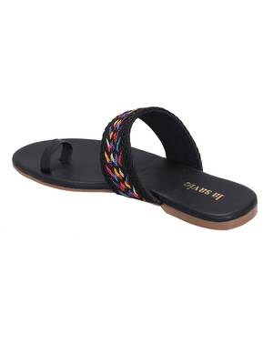 La Savie Black One Toe Flats For Women 3