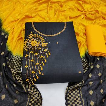 Jheenu Black Embroidred Slub Cotton Dress materials Unstitched 1