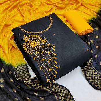 Jheenu Black Embroidred Slub Cotton Dress materials Unstitched 2