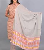 Varyaa Women's Peach and Grey Coloured Pure Cambric Cotton Floral Printed Kurti - Pant & Duppatta 3PCS Set 