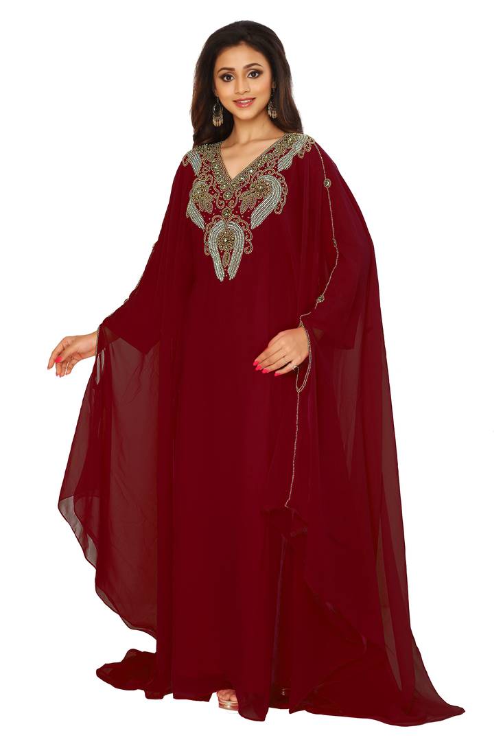 Maroon Embroidered Farasha
