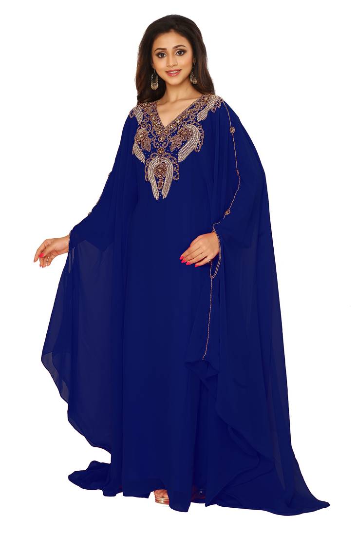 Navy Blue Hand Embroidered Farasha