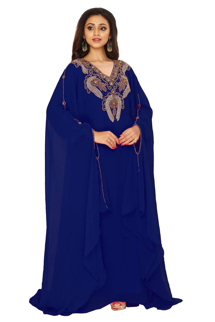 Navy Blue Hand Embroidered Farasha