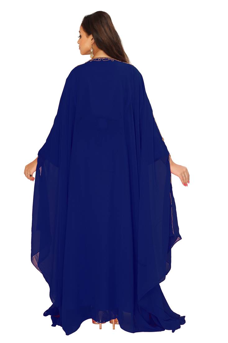 Navy Blue Hand Embroidered Farasha