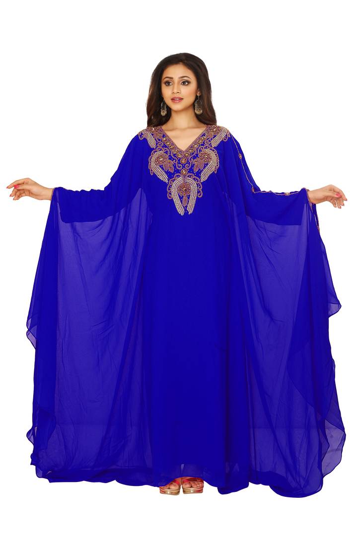 Dark Blue Embroidered Farasha
