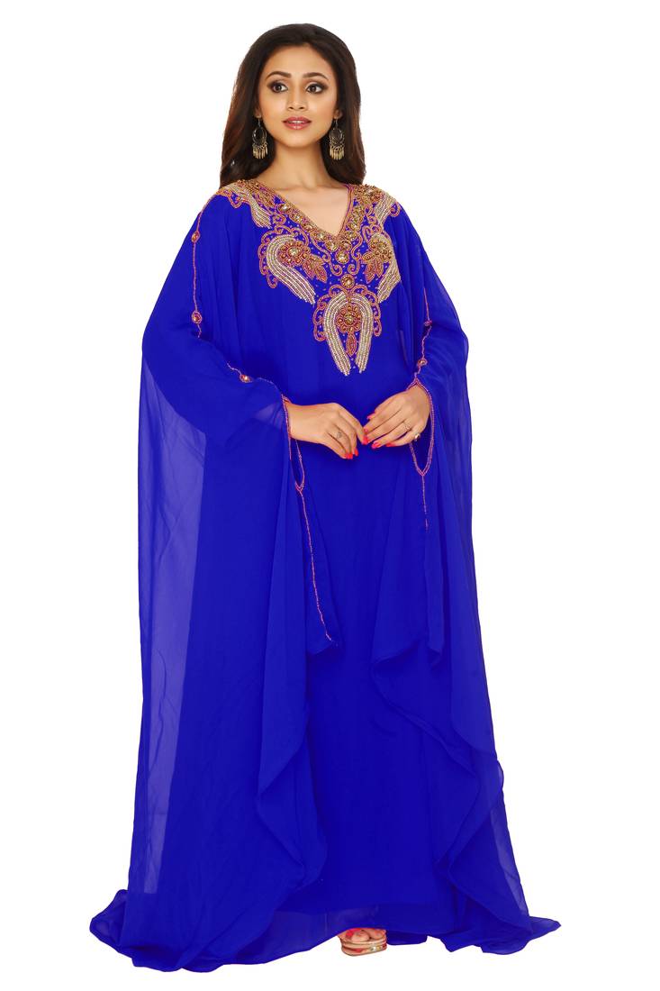 Dark Blue Embroidered Farasha