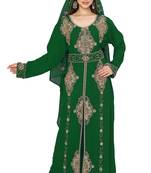 Dark Green Embroidered Kaftan With Dupatta