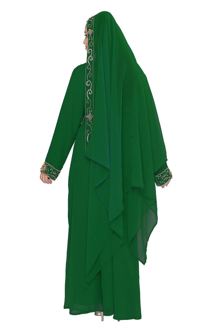 Dark Green Embroidered Kaftan With Dupatta