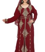 Georgette Maroon Embroidered Kaftan With Dupatta