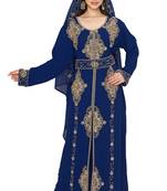 Navy Blue Embroidered Kaftan With Dupatta