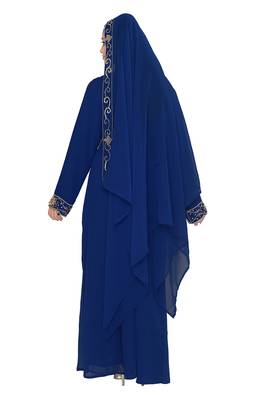 Navy Blue Embroidered Kaftan With Dupatta 4