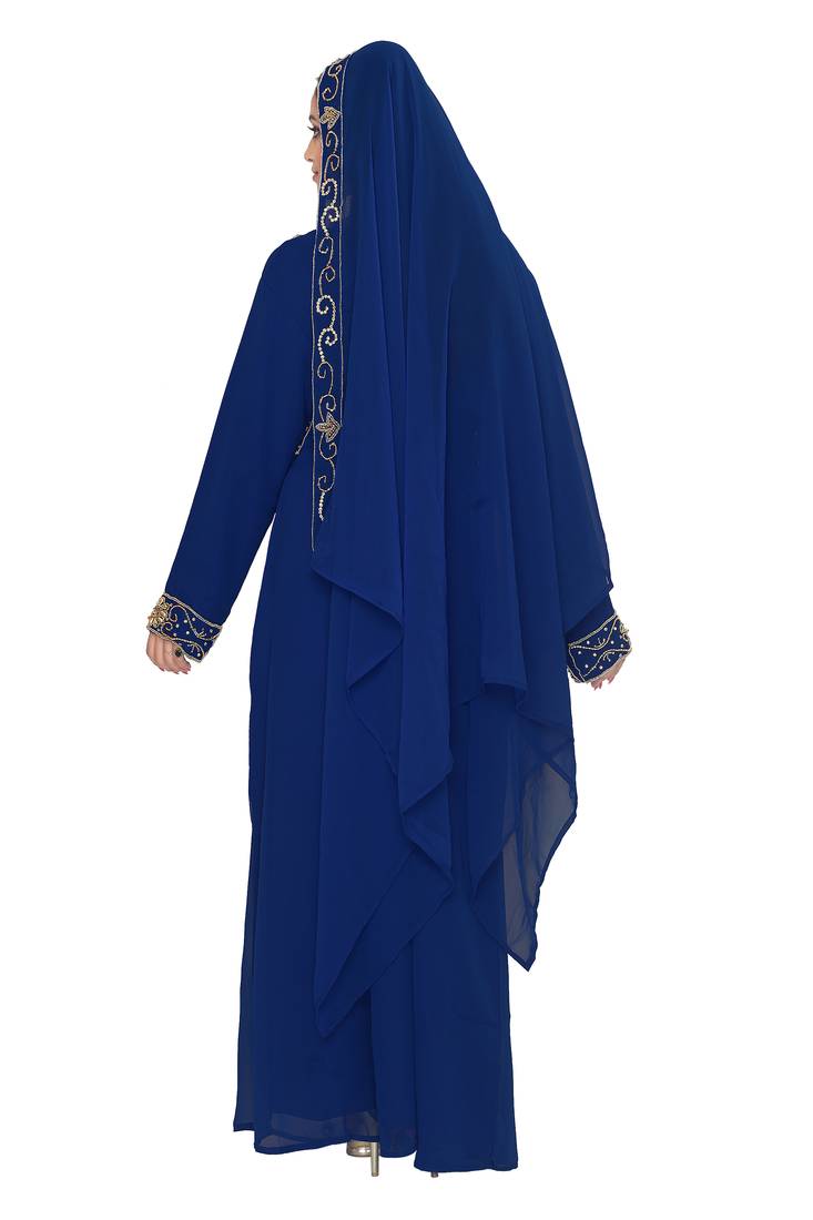 Navy Blue Embroidered Kaftan With Dupatta