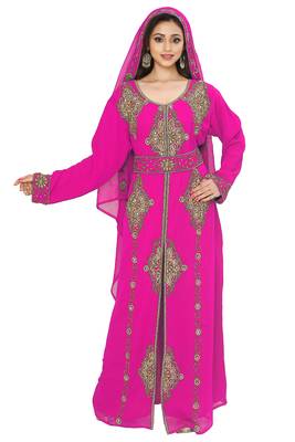 Pink Embroidered Kaftan With Dupatta 1