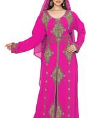 Pink Embroidered Kaftan With Dupatta