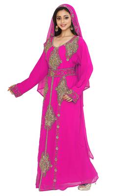 Pink Embroidered Kaftan With Dupatta 3