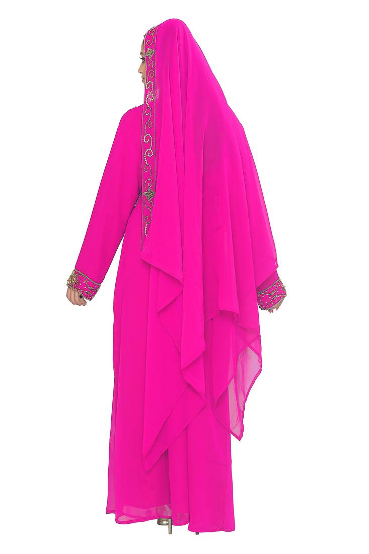 Pink Embroidered Kaftan With Dupatta