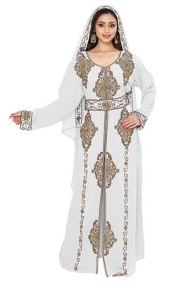 White Embroidered Kaftan With Dupatta 1