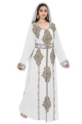 White Embroidered Kaftan With Dupatta 2