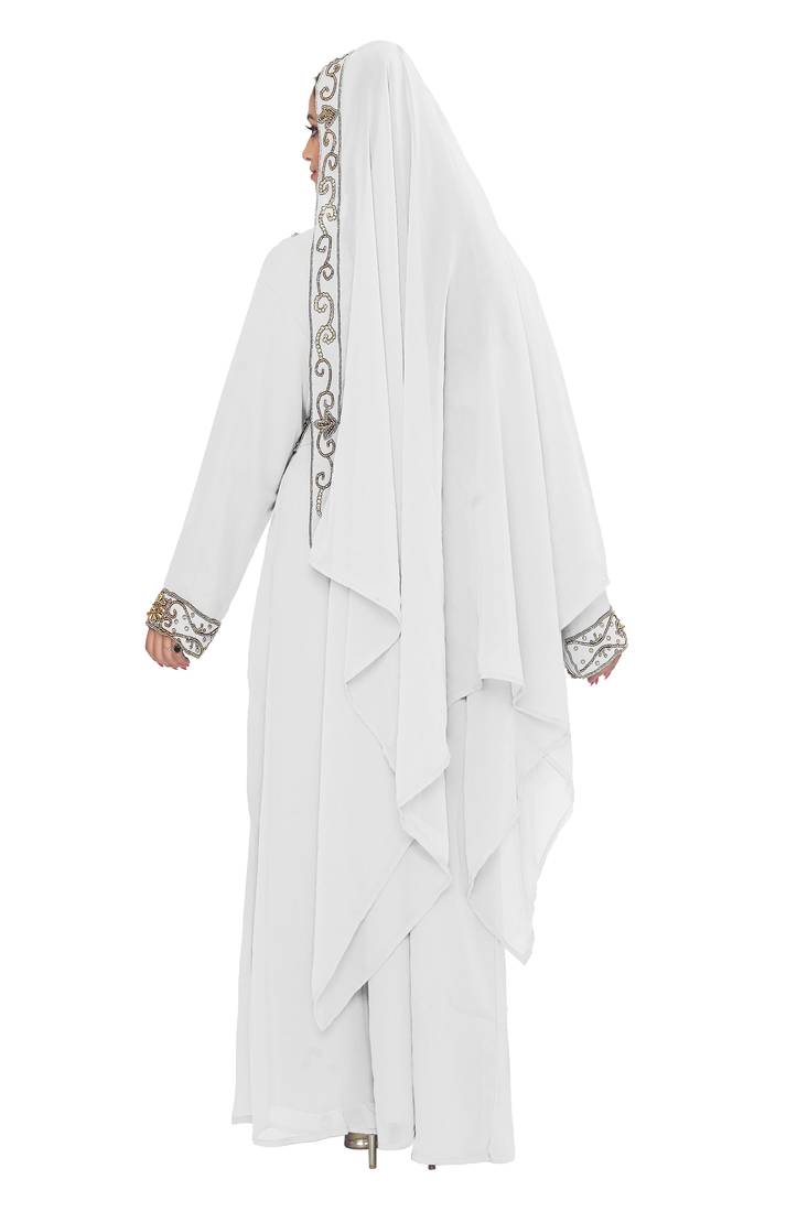 White Embroidered Kaftan With Dupatta