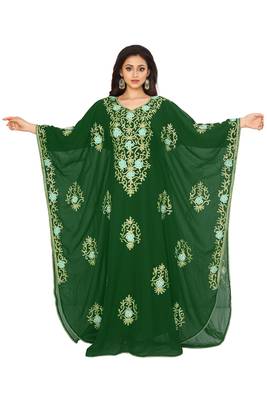 Dark Green Aari And hand Embroidered Farasha 1