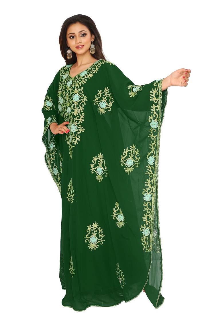 Dark Green Aari And hand Embroidered Farasha