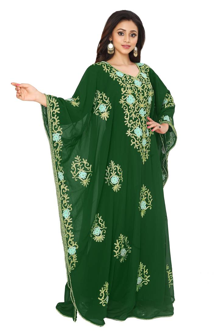 Dark Green Aari And hand Embroidered Farasha