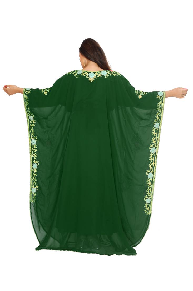 Dark Green Aari And hand Embroidered Farasha