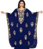 Navy Blue Aari And Hand Embroidered Farasha