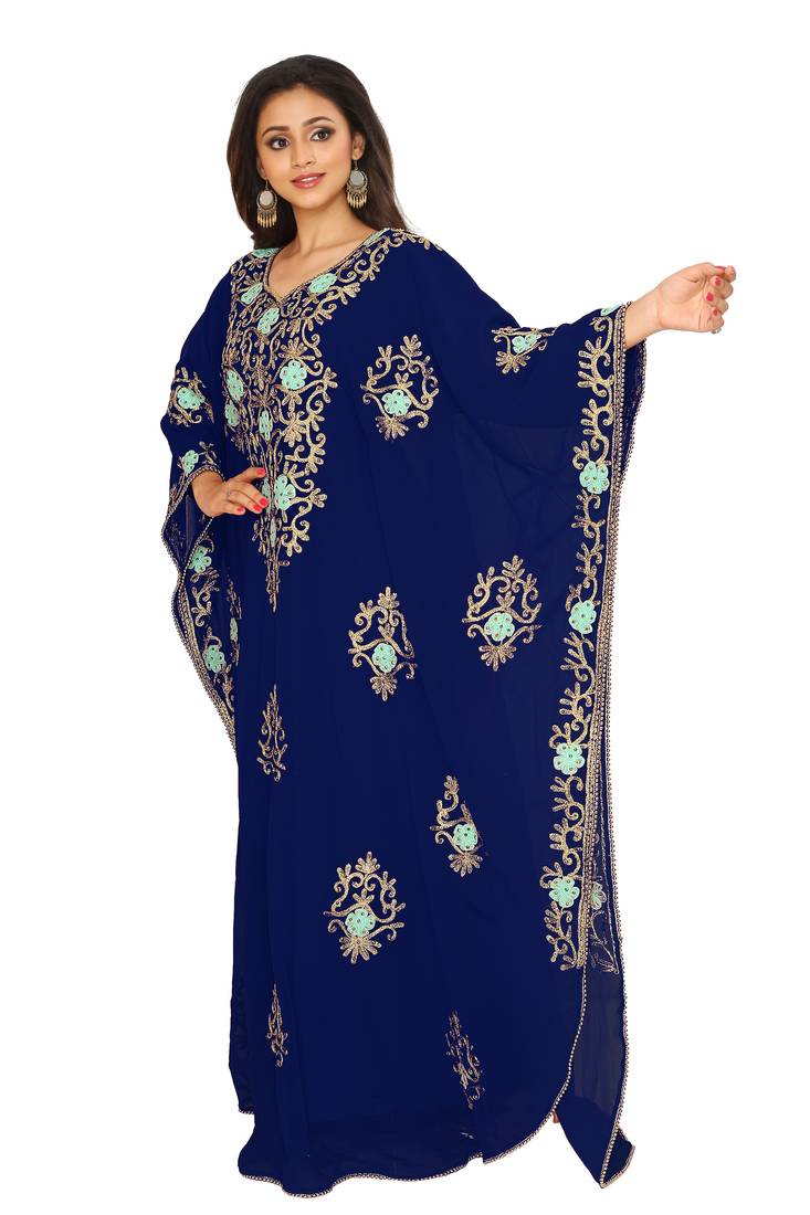 Navy Blue Aari And Hand Embroidered Farasha
