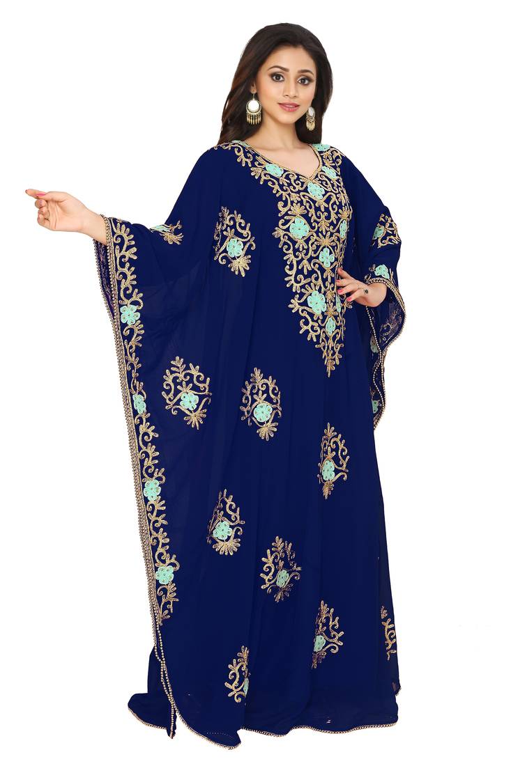 Navy Blue Aari And Hand Embroidered Farasha