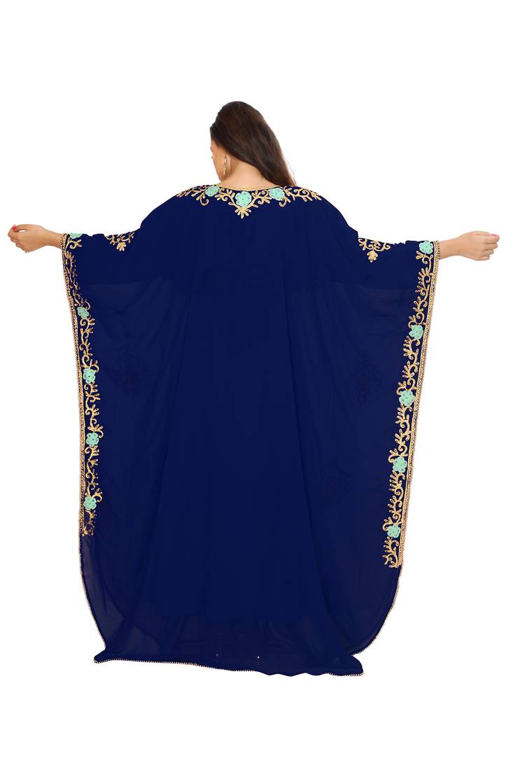 Navy Blue Aari And Hand Embroidered Farasha