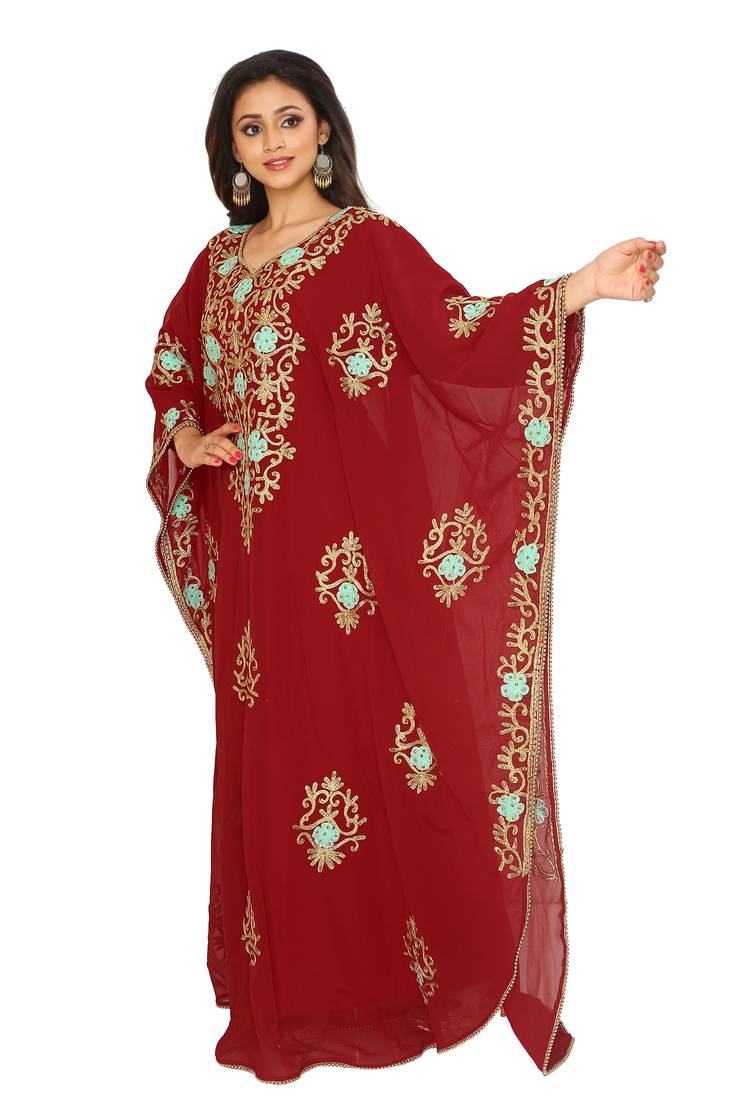 Maroon Aari And Hand Embroidered Farasha