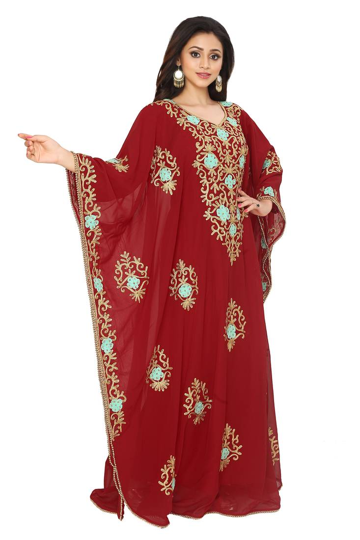 Maroon Aari And Hand Embroidered Farasha