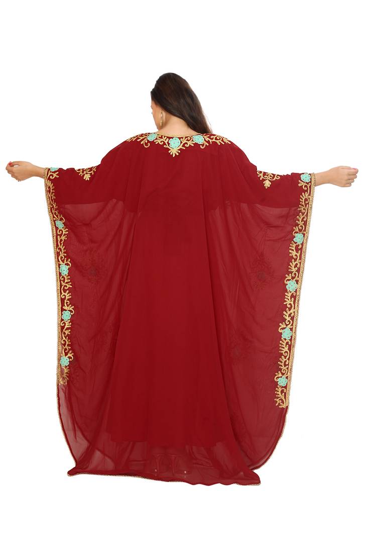 Maroon Aari And Hand Embroidered Farasha